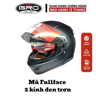 Mũ bảo hiểm có cằm GRO HELMET ST26 2 kính sơn đen trơn nhám dành cho nam, size 56-59cm