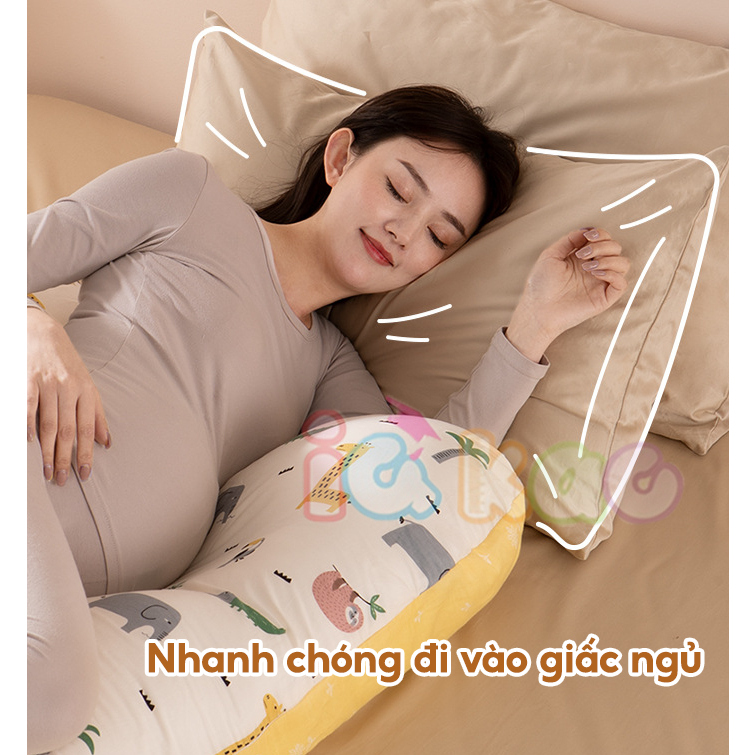 Gối ôm bà bầu IQ Kao BI04 cao cấp thiết kế công thái học cải thiện giấc ngủ, đỡ bụng gác chân vỏ gối vải an toàn