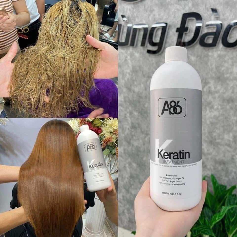 Keratin A86 phục hồi tóc hư tổn, tóc nhũn nát hương thơm dâu không bết cay nhẹ chai 1000ml