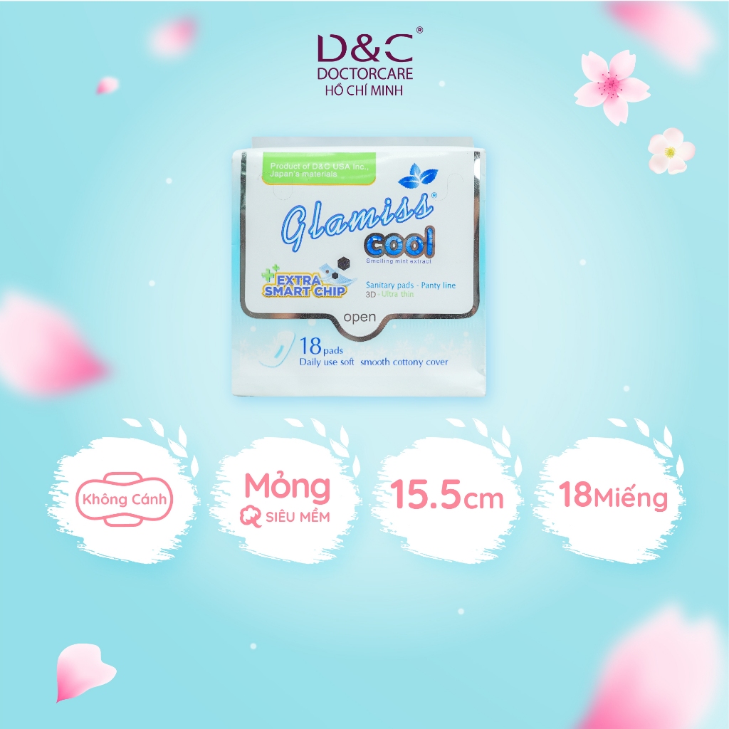 Băng vệ sinh thảo dược Glamiss Cool Extra hằng ngày 15.5 cm siêu mỏng, nhỏ gọn tiện lợi - Gói 18 miếng