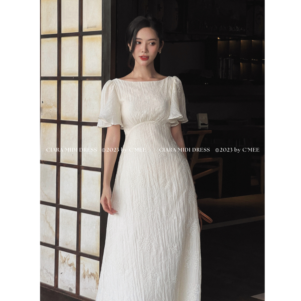 Đầm tơ gân Nhật cánh tiên Ciara Midi Dress