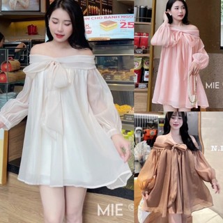 Váy babydoll trễ vai nơ ngực bánh bèo váy công chúa tiểu thư sang chảnh NHẬT LINH - V203