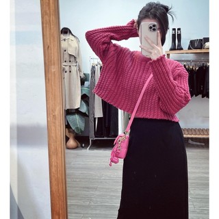Áo len thừng hồng croptop hot hàng QC freesize