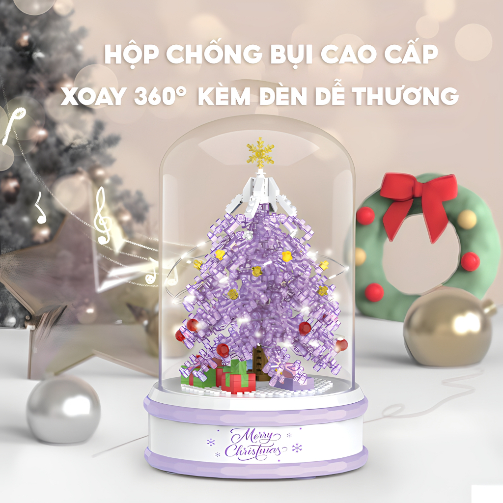 Bộ Lego Cây Thông Noel, Xoay 360 độ kèm đèn led trang trí, làm hộp quà tặng, mô hình Lego giáng sinh 276 chi tiết
