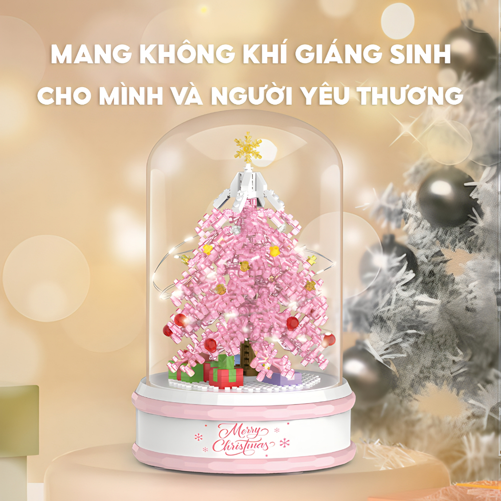 Bộ Lego Cây Thông Noel, Xoay 360 độ kèm đèn led trang trí, làm hộp quà tặng, mô hình Lego giáng sinh 276 chi tiết