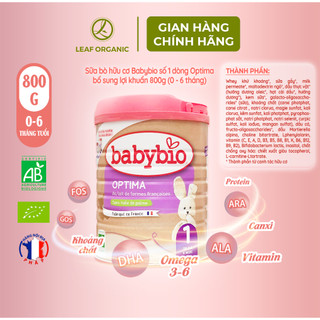 Sữa bò hữu cơ Babybio số 1 dòng Optima bổ sung lợi khuẩn 800g (0 - 6 tháng) hàng nhập khẩu Pháp