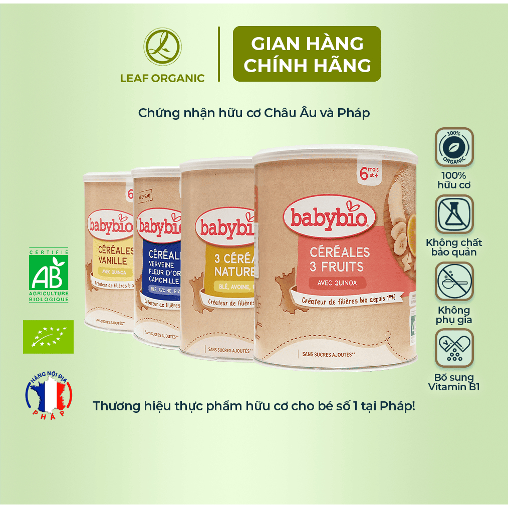 Thực phẩm bổ sung bột ăn dặm pha sữa hữu cơ Babybio 220g (≥ 6 tháng)
