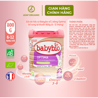 Sữa bò hữu cơ Babybio số 2 dòng Optima bổ sung lợi khuẩn 800g (6 - 12 tháng)