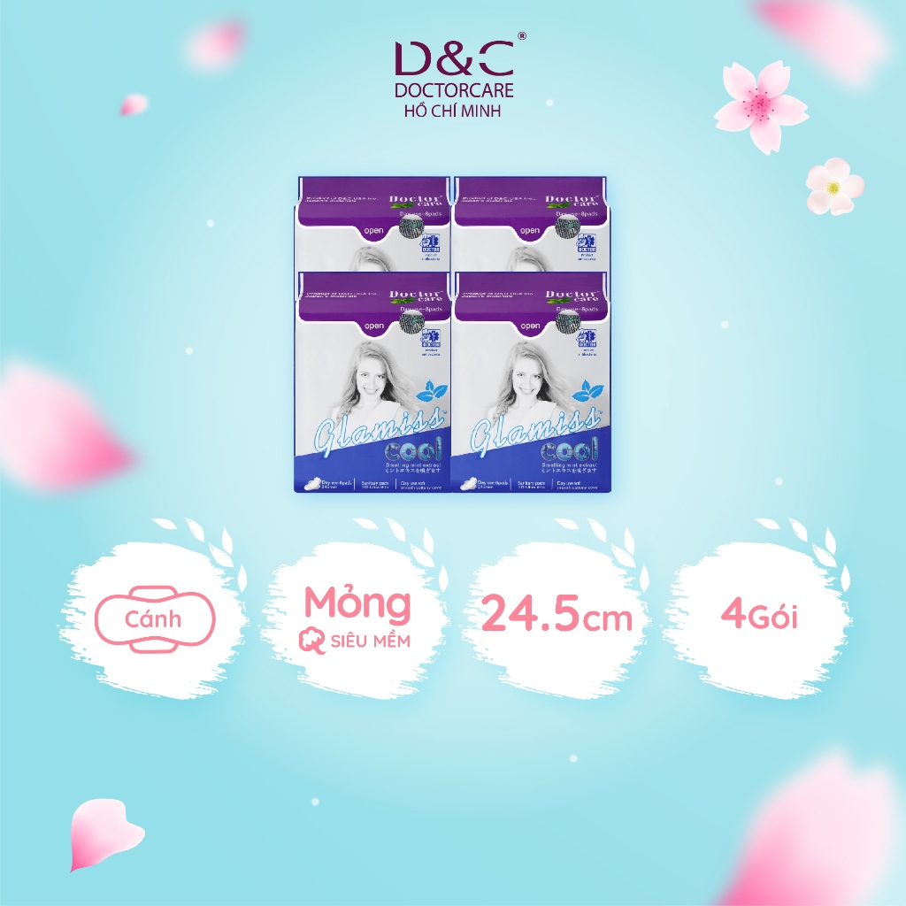 Combo 4 gói băng vệ sinh thảo dược siêu the mát Glamiss Cool ban ngày