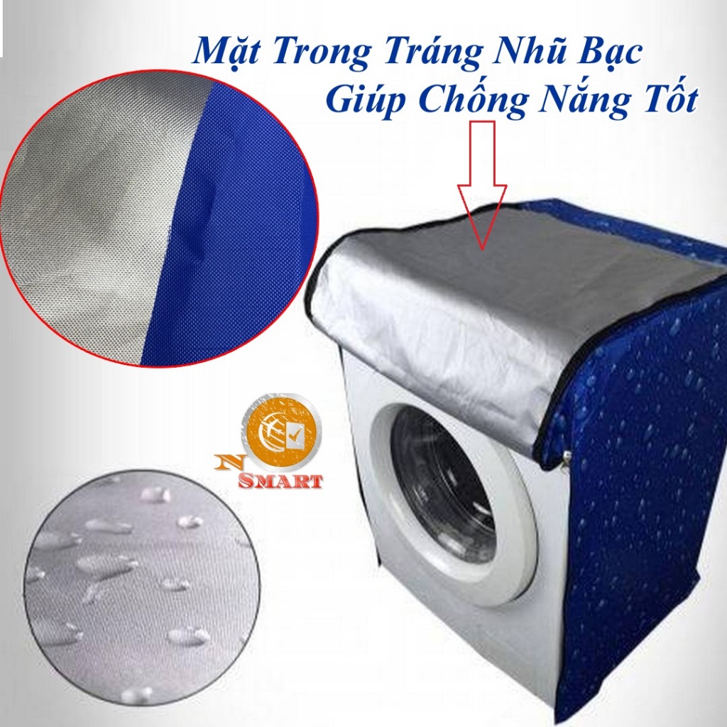 Bạt Phủ Máy Giặt Siêu Bền Màu Xanh Nước Biển Vải Dù Tráng Lớp Nhũ Bạc Siêu Bền Chống Mưa Nắng Nóng