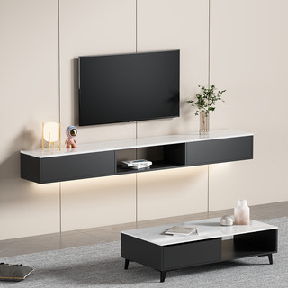 Kệ tivi 2 cánh lật treo tường màu đen mặt vân đá - GP303