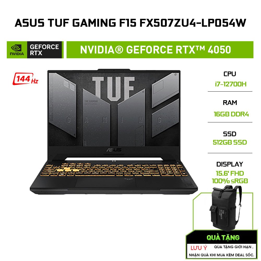 Laptop ASUS TUF Gaming F15 FX507ZU4-LP054W i7-12700H | 16GB | 512GB | GeForce RTX™ 4050 6GB |144Hz 100% sRGB