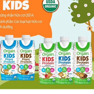 Combo 4 hộp sữa protein hữu cơ orgain kids protein vị socola , vani , dâu 244ml x 4