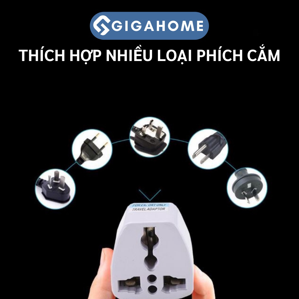 Phích Chuyển Đổi Điện GIGAHOMEVN Từ 3 Chấu Sang 2 Chấu Phích Tròn, Chịu Tải Lớn 10421