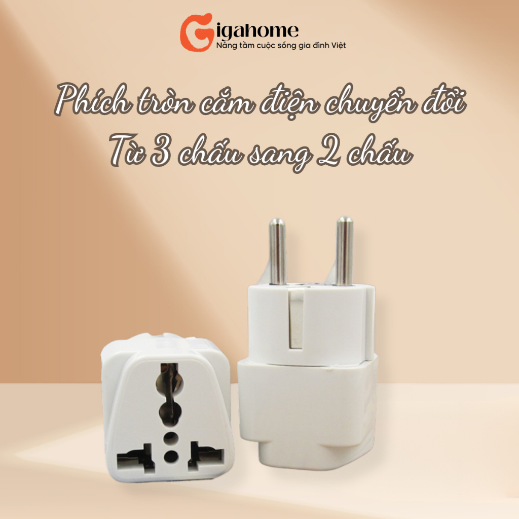 Phích Chuyển Đổi Điện GIGAHOMEVN Từ 3 Chấu Sang 2 Chấu Phích Tròn, Chịu Tải Lớn 10421