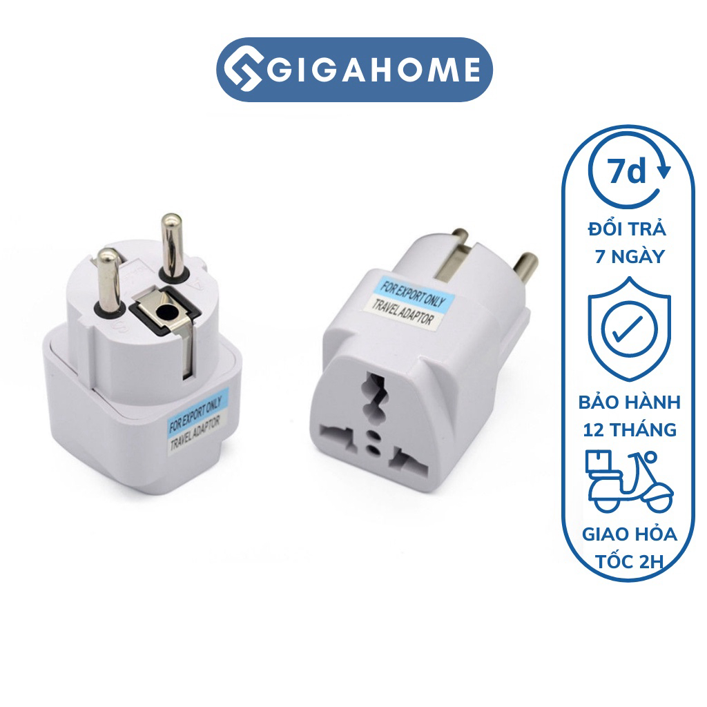 Phích Chuyển Đổi Điện GIGAHOMEVN Từ 3 Chấu Sang 2 Chấu Phích Tròn, Chịu Tải Lớn 10421
