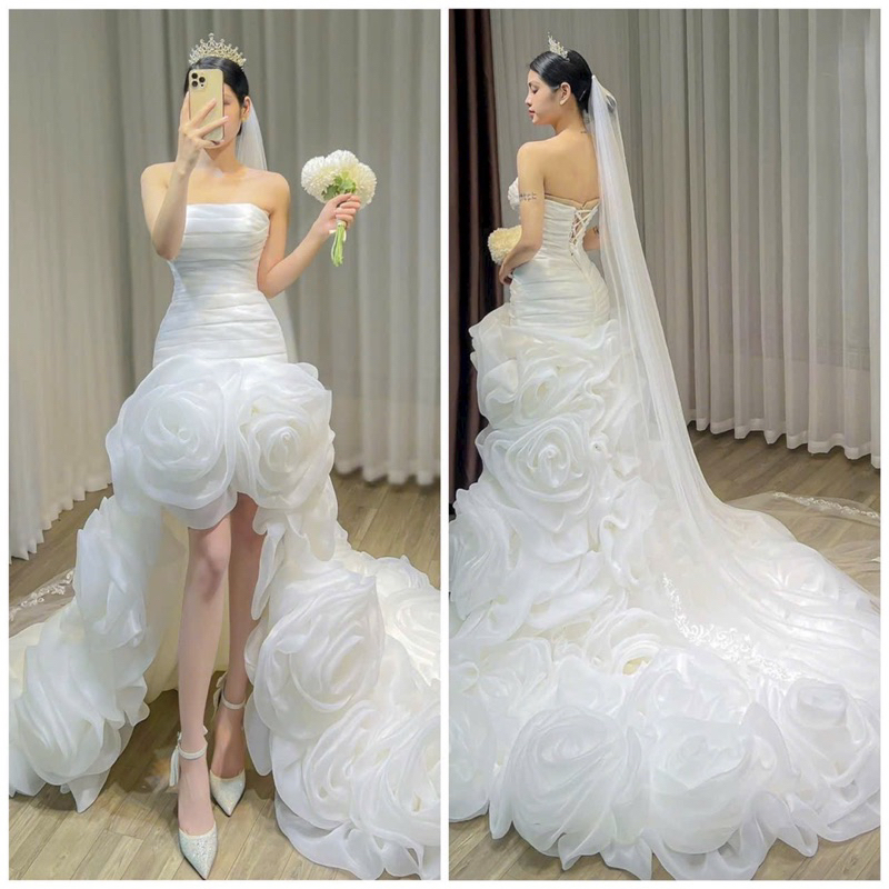 Đầm body TRIPBLE T DRESS mặc cưới bông hoa hồng sang trọng - size S/M/L