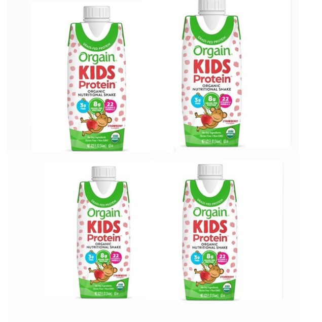 Combo 4 Hộp Sữa nước Protein hữu cơ Orgain Kids Protein Vị Socola 237ml , Vani , Dâu  244ml x 4. Date T9/2024