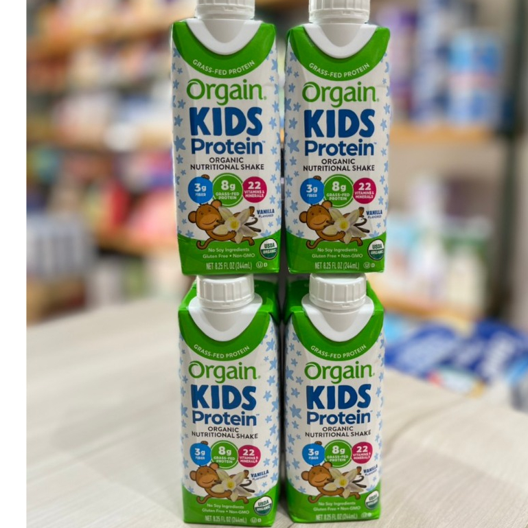 Combo 4 Hộp Sữa nước Protein hữu cơ Orgain Kids Protein Vị Socola 237ml , Vani , Dâu  244ml x 4. Date T9/2024