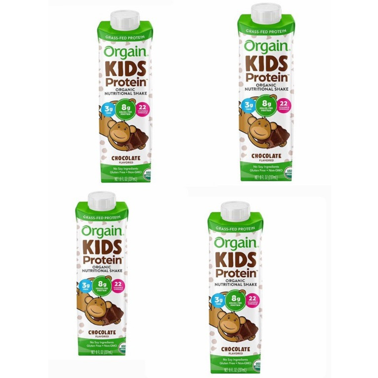 Combo 4 Hộp Sữa nước Protein hữu cơ Orgain Kids Protein Vị Socola 237ml , Vani , Dâu  244ml x 4. Date T9/2024
