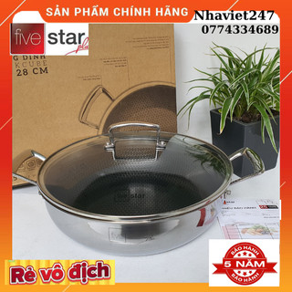 Chảo Chống Dính Sâu Lòng 2 Quai Fivestar-Blackcube-nắp kính-3 lớp đáy liền-inox 304-chống trầy xước