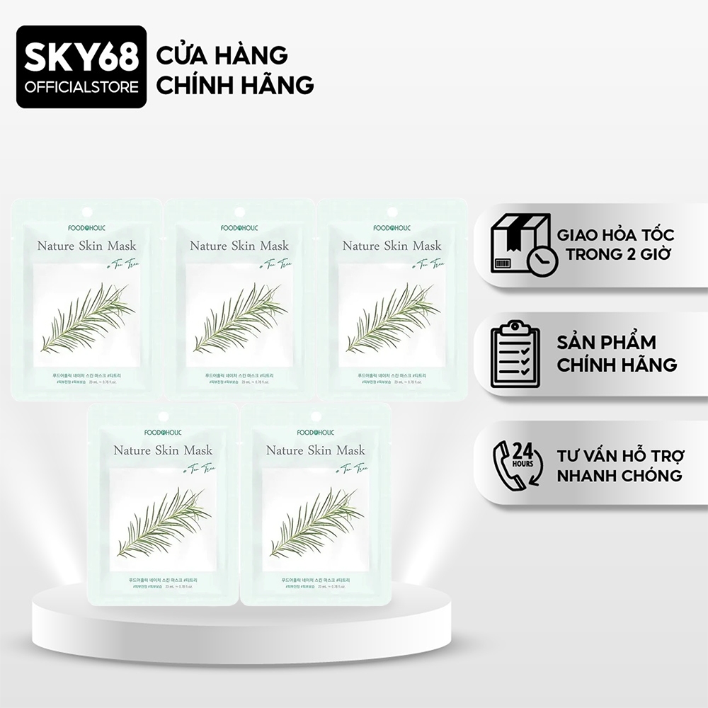 Combo 5 Mặt Nạ Tràm Trà Ngăn Lão Hoá, Giảm Vết Nhăn Foodaholic Nature Skin Mask 23gx5 - TEA TREE