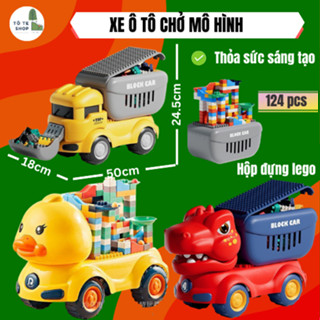 Xe ô tô đồ chơi khủng long/ vịt /máy xúc chở 124 chi tiết lego cho bé trai gái lắp ráp sáng tạo, quà tặng sinh nhật