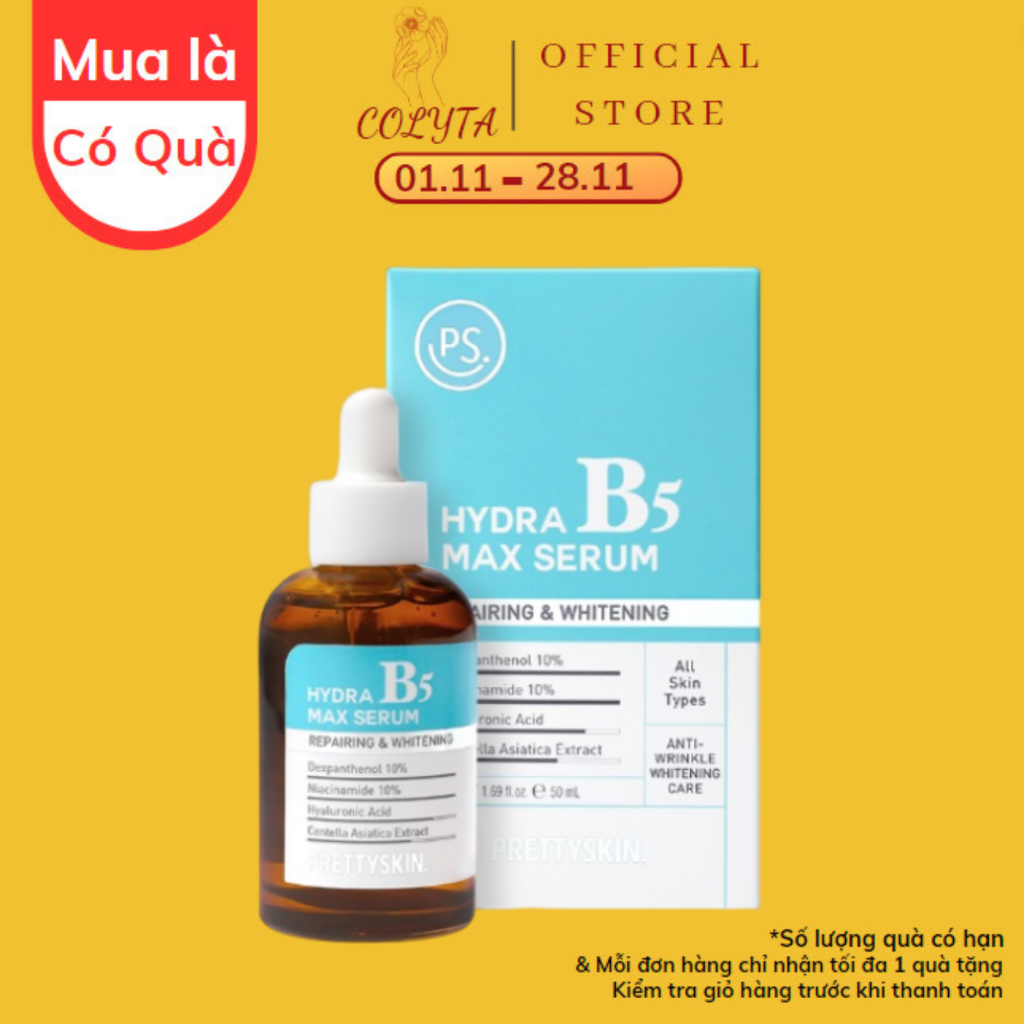 Serum B5 Prettyskin Hydra Max Tinh Chất Phục Hồi Dưỡng Trắng, Chống Lão Hóa Da ,ngăn ngừa mụn se khít lỗ chân lông COLYT