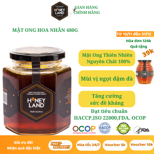 Mật ong nguyên chất Hoa Nhãn HONEYLAND 480g