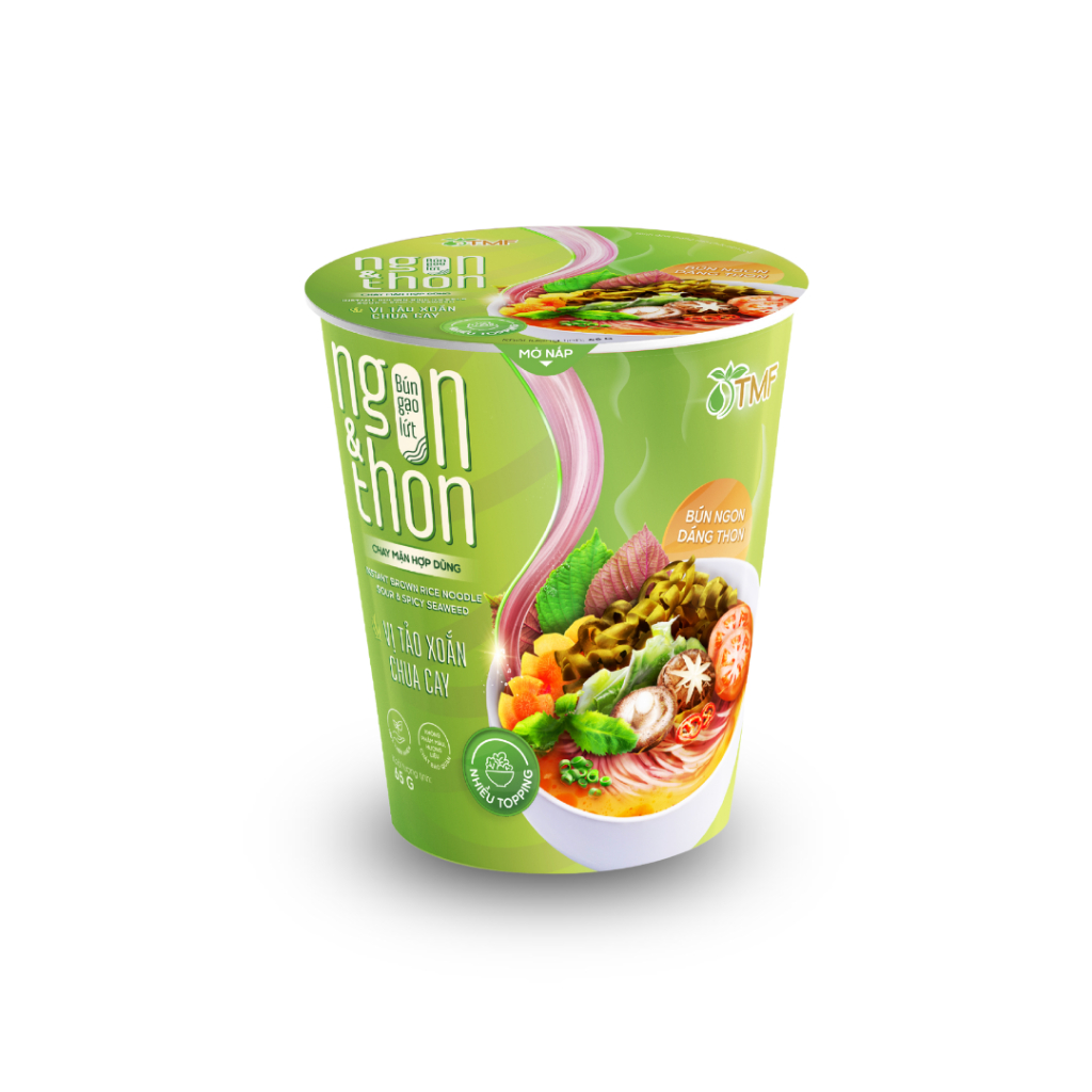 Bún gạo lứt ăn liền NGON & THON - Vị tảo xoắn chua cay thuần chay healthy eatclean