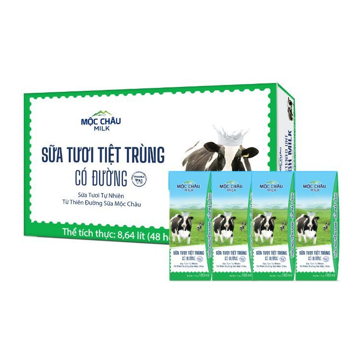 Thùng 48 hộp Sữa tươi tiệt trùng Có đường Mộc Châu Milk (180ml x 48 Hộp)