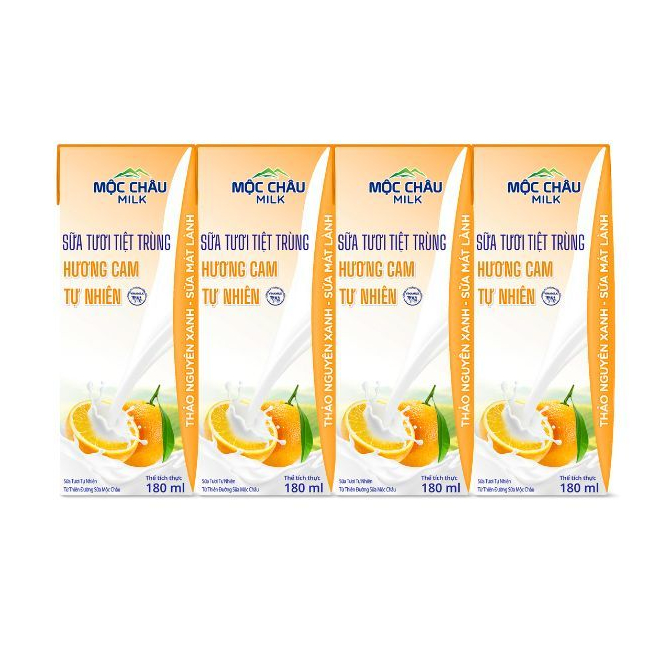 Lốc 4 hộp Sữa tươi tiệt trùng 180ml Hương Cam Mộc Châu Milk (180ml x 4 Hộp)