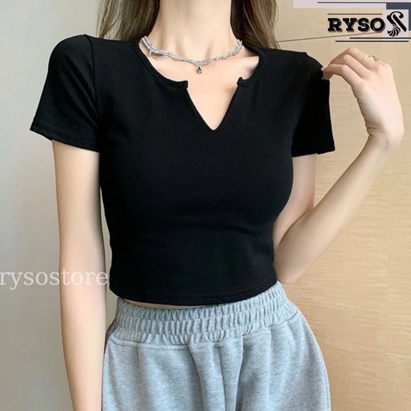 Áo croptop cổ V tay ngắn