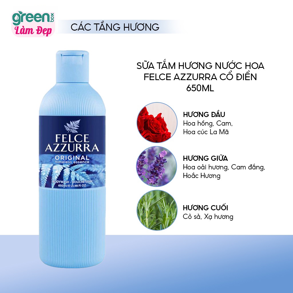 Sữa Tắm FELCE AZZURRA Hương Nước Hoa Cổ Điển Tinh Chất Cỏ Sả Và Cúc La Mã Giúp Thư Giãn, Ngủ Ngon 650ML - 8001280068003