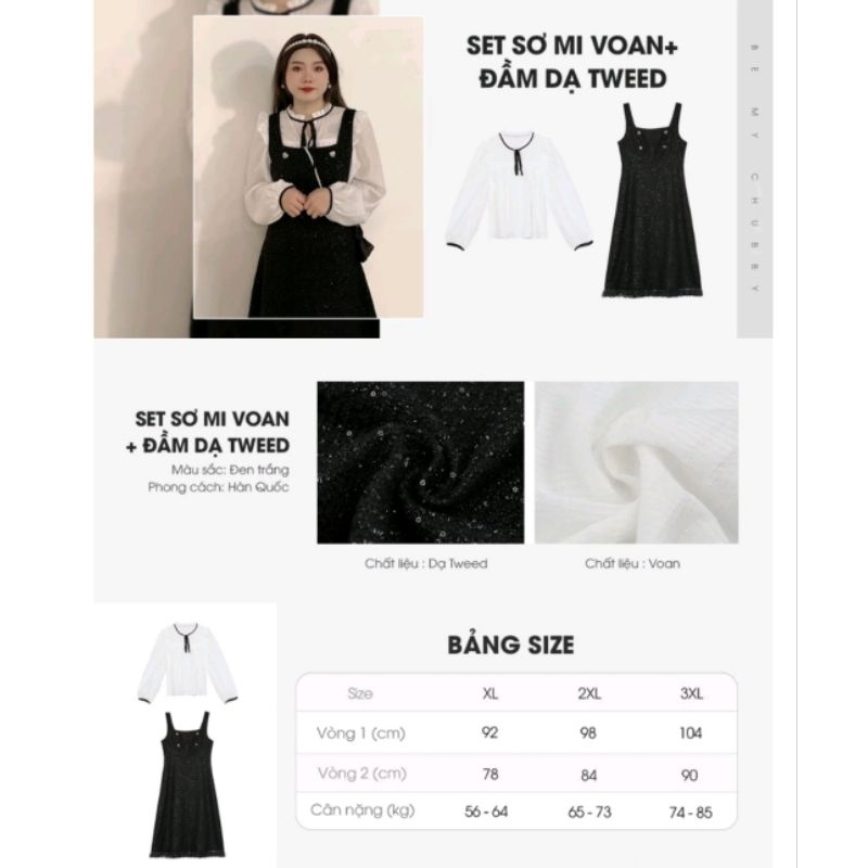 THANH LÝ MỚI set đầm dạ tweed big size SUE kèm áo voan nơ Tiểu Thư