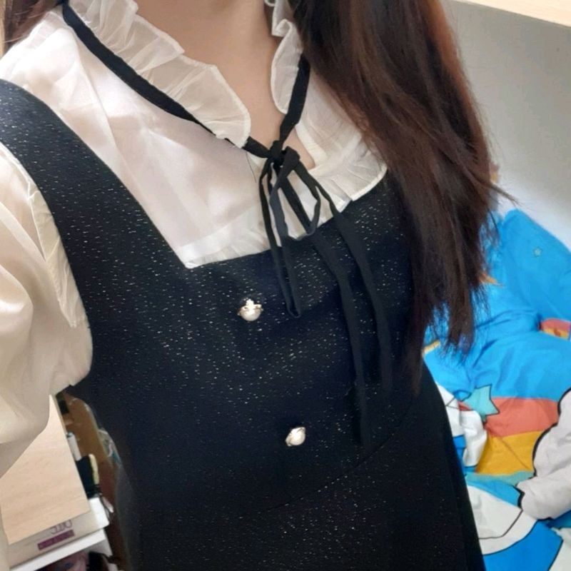 THANH LÝ MỚI set đầm dạ tweed big size SUE kèm áo voan nơ Tiểu Thư