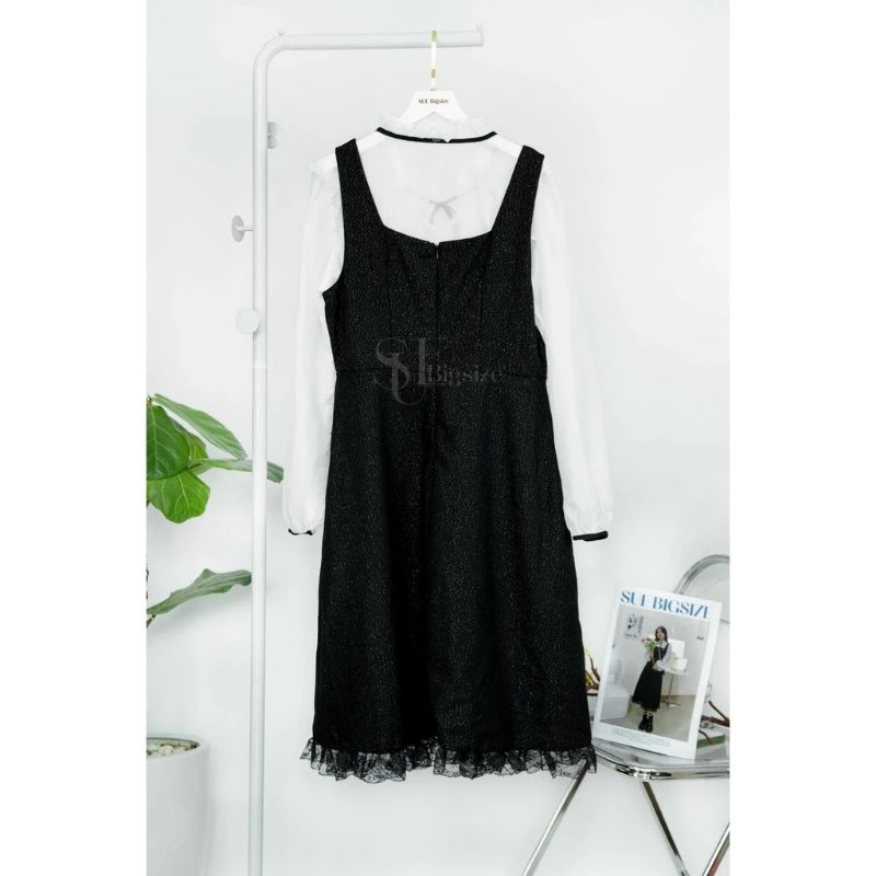THANH LÝ MỚI set đầm dạ tweed big size SUE kèm áo voan nơ Tiểu Thư