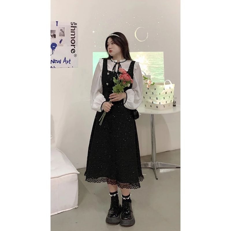THANH LÝ MỚI set đầm dạ tweed big size SUE kèm áo voan nơ Tiểu Thư