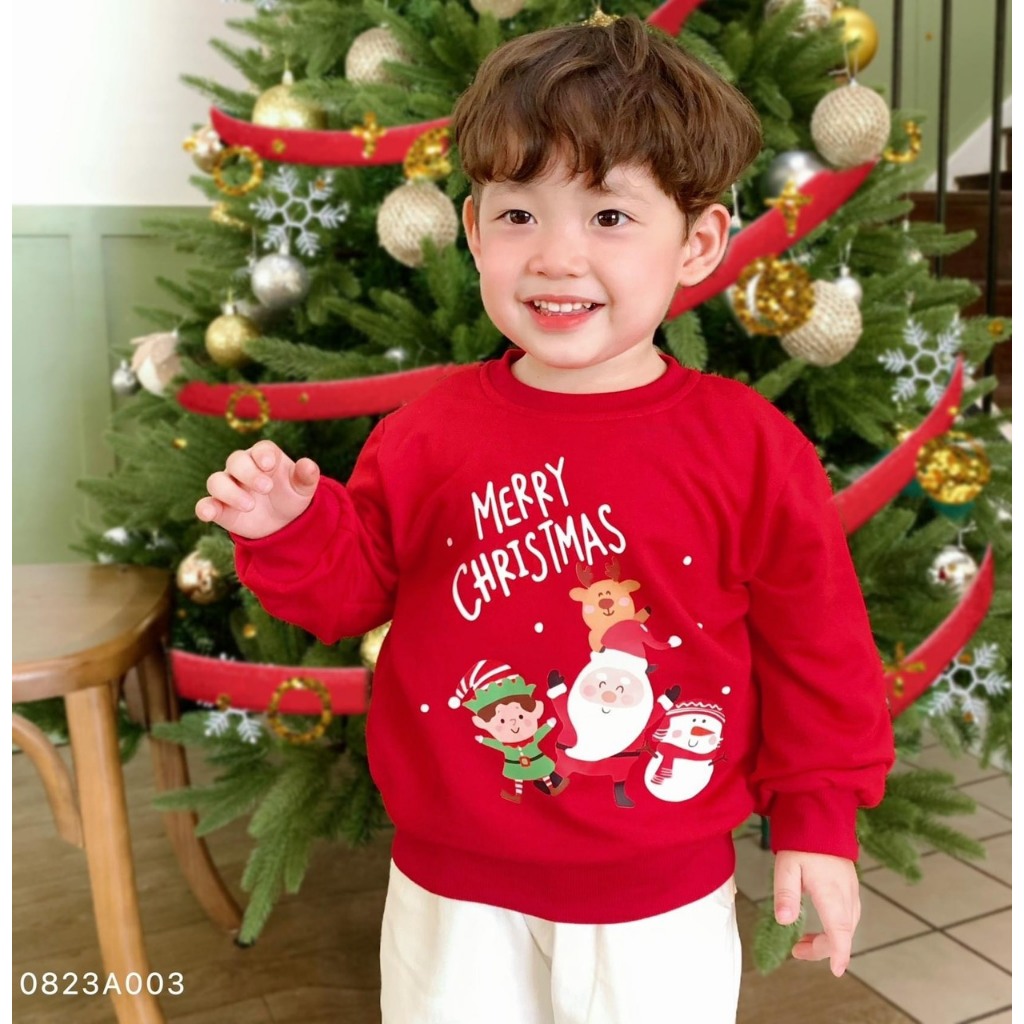 Áo da cá noel Bernie dài tay, áo dài tay da cá Merry Christmas cho bé trai bé gái l Áo Merry Chistmas cho bé đủ size