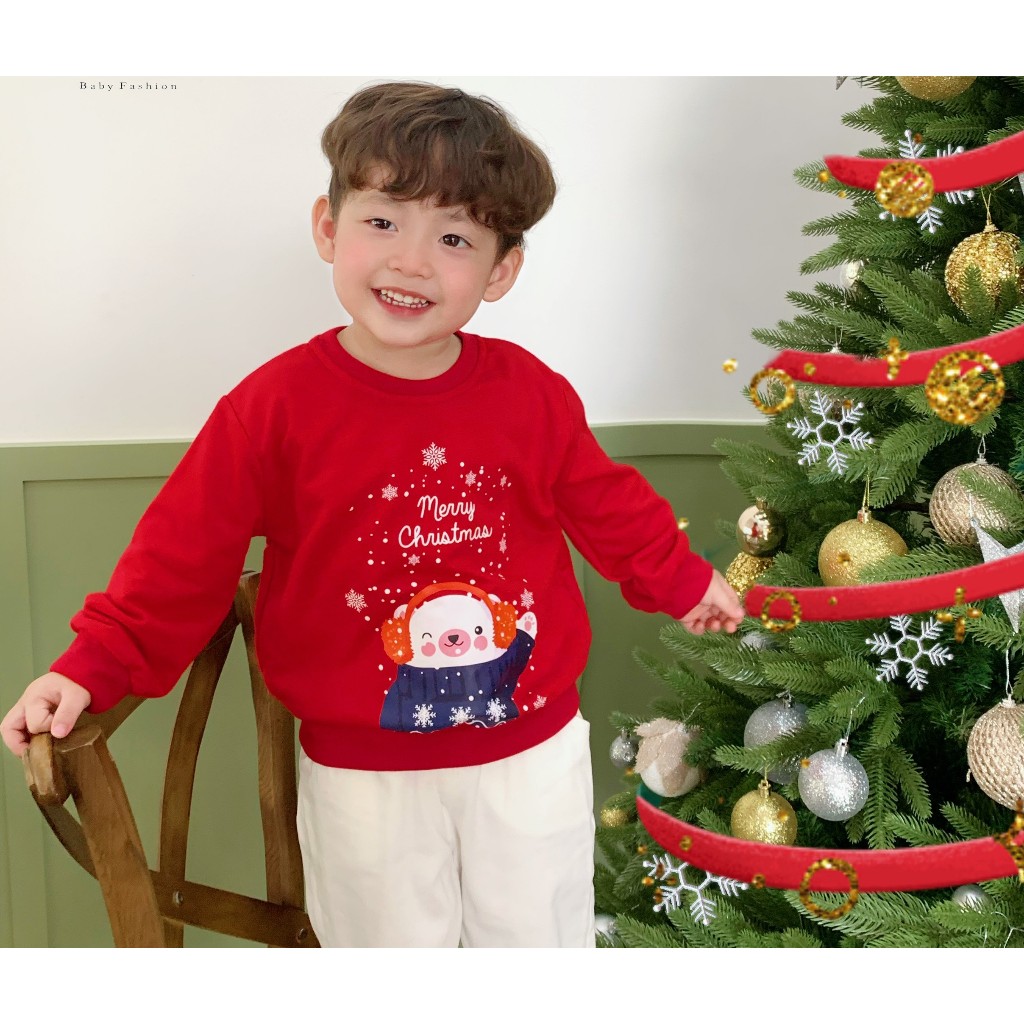 Áo da cá noel Bernie dài tay, áo dài tay da cá Merry Christmas cho bé trai bé gái l Áo Merry Chistmas cho bé đủ size