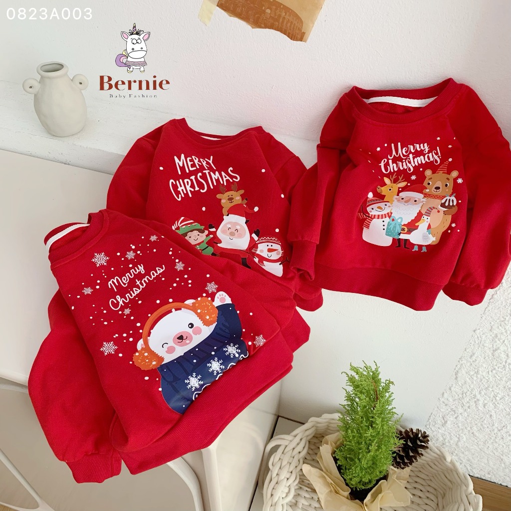 Áo da cá noel Bernie dài tay, áo dài tay da cá Merry Christmas cho bé trai bé gái l Áo Merry Chistmas cho bé đủ size