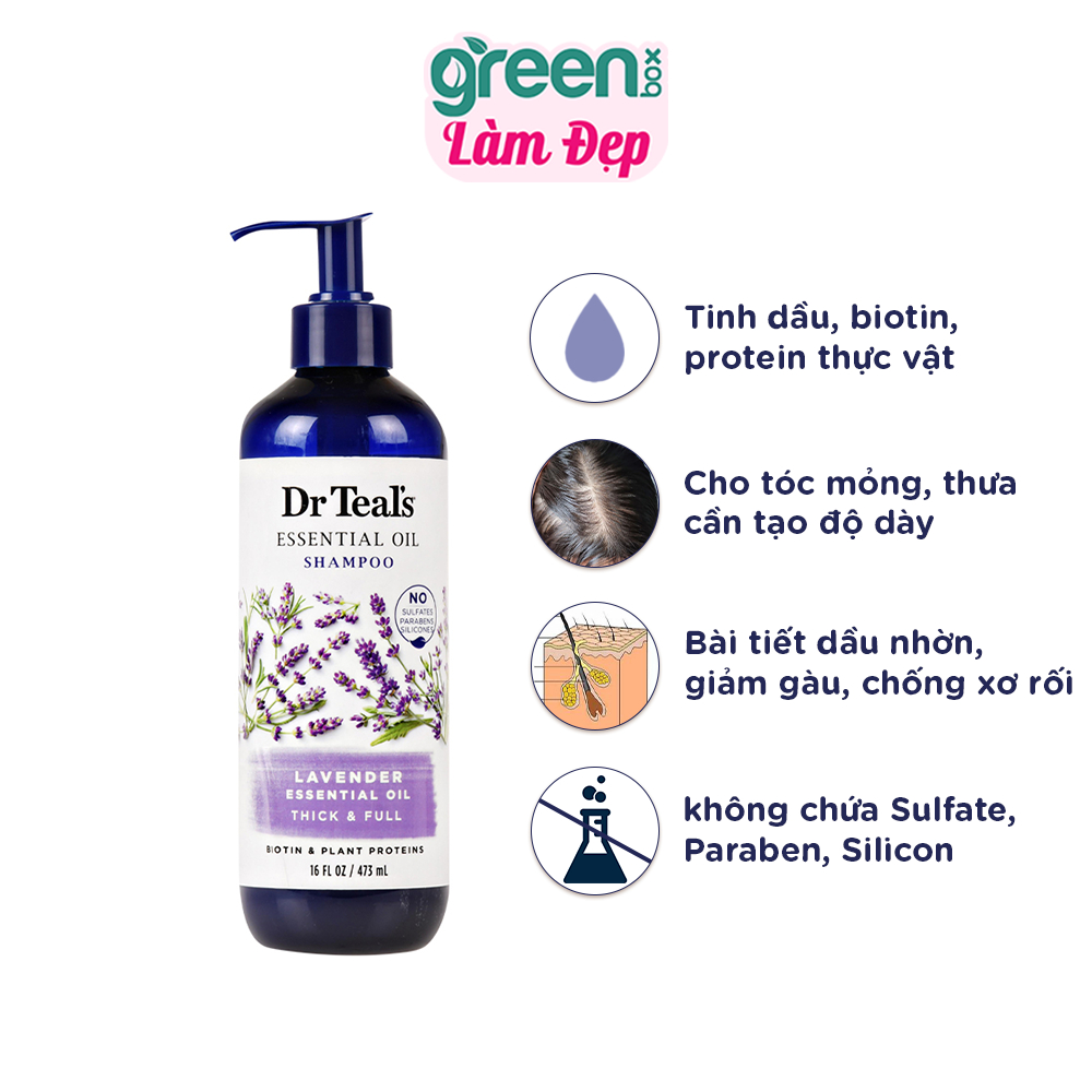 Dầu Xả Thuần Chay Dr Teal's Tinh Dầu Dừa - Oải Hương - Khuynh Điệp Giúp Tóc Mềm Mượt, Bồng B