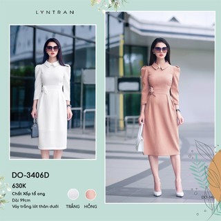 Đầm ôm nữ tay lỡ cổ PeterPan cúc ngọc váy công sở LYN TRAN tay lỡ đính hoa thủ công DO-3406D