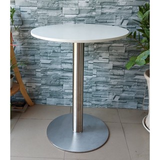 Bàn Tròn Chân Trụ Inox Mặt MDF Hiện Đại