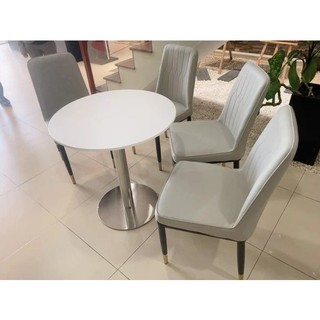 Bàn Tròn Chân Trụ Inox Mặt MDF Hiện Đại