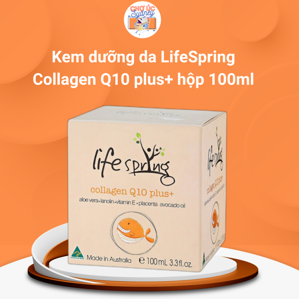 Kem dưỡng da nhau thai cừu của Úc LifeSpring Collagen Q10 Plus+ 100ml chống lão hóa, dưỡng ẩm cho da