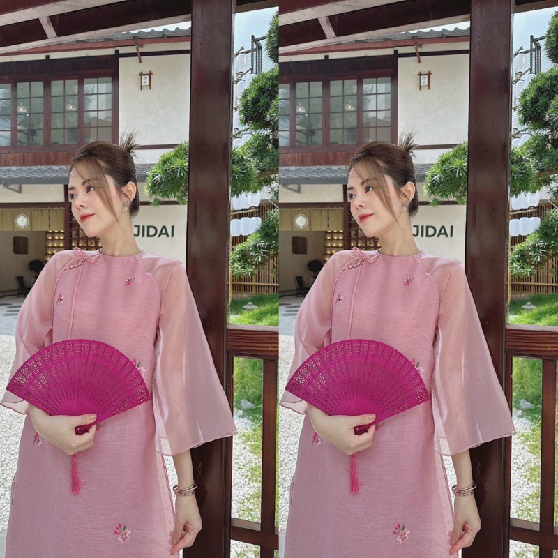 ÁO DÀI THÊU HOA NHÍ