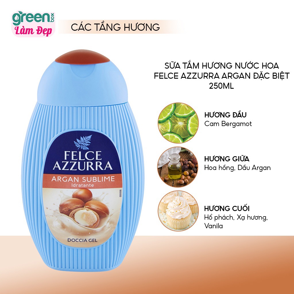 Sữa Tắm FELCE AZZURRA Hương Nước Hoa Chiết Xuất Dầu Argan Đặc Biệt Dưỡng Da Căng Bóng 250ML - 8001280403149