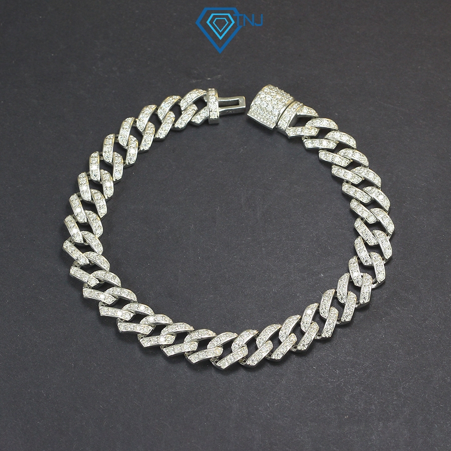 Lắc tay Cuban nam đính kim cương Moissanite bản nhỏ 8.0mm xi vàng trắng cực sang trọng LTAM0003 - Trang Sức TNJ