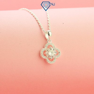 Dây chuyền bạc nữ Moissanite 6.5ly mặt cỏ 4 lá may mắn kèm thẻ tra cứu lấp lánh sang trọng DCNM0017 - Trang Sức TNJ